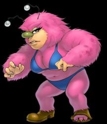 1girls ai ai_art ai_assisted ai_generated anonemus1 big_nose bikini black_background cartoon_network female female_only fusionfall fuzzy_lumpkins genderswap_(mtf) grok pink_fur powerpuff_girls purple_eyes rule_63 solo solo_female