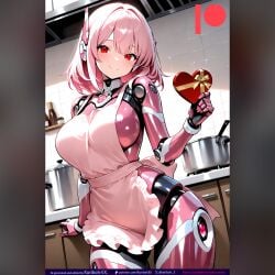 ai_artwork ai_generated android androidgirl breasts kuriboh_ex_(artist) latex pink_hair red_eyes robot robot_girl robot_joints rubber scifi sexaroid sexbot short_hair valentine valentine's_day