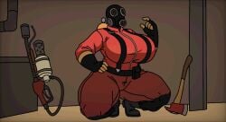 2d 2d_(artwork) 2d_artwork axe big_ass big_breasts curvy curvy_figure faceless_character faceless_female fat fat_ass fempyro fempyro_(team_fortress_2) flamethrower gas_mask huge_ass huge_breasts my_anaconda_don't nicki_minaj squatting team_fortress_2 viltrumitemoxxie