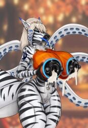 alternate_version_at_source anthro big_breasts big_nipples bodypaint breasts female fish gaping gaping_nipples genitals hi_res holding_breast huge_breasts long_tongue marine milk nipples nude original_character piercing shamziwhite shark smile tattoo tentacle thick_milk tongue tongue_out vulva ych_result