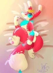 absurd_res ambiguous_gender animate_inanimate anthro ass balloon balloon_animal balls canid canine digital_media_(artwork) erection fan_character genitals hi_res inflatable living_balloon living_inflatable looking_at_viewer male mammal nude penis popper_pup simple_background smile solo tail winter_sunshine