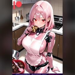 ai_artwork ai_generated android androidgirl breasts kuriboh_ex_(artist) latex pink_hair red_eyes robot robot_girl robot_joints rubber scifi sexaroid sexbot short_hair valentine valentine's_day