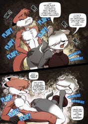 ambiguous_penetration anthro big_breasts big_butt biped breasts butt canid canine canis chochi clothed clothing comic dialogue domestic_dog english_text female female_penetrated fox from_behind_position grey_body grey_hair hair hair_over_eyes hand_on_butt hi_res interspecies male male/female male_penetrating mammal mike_blade multicolored_body multicolored_hair penetration penile penile_penetration sex shawna_(lovely_pets) speech_bubble text white_body white_hair