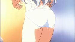 1girls animated ass female female_only full_metal_panic lowres panties panty_pull screencap silver_hair solo teletha_testarossa underwear white_panties