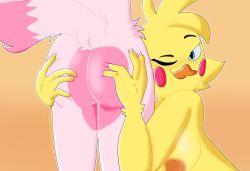 anthro ass beak canelitabunny chicaxmangle chicken chicken_girl female/female five_nights_at_freddy's five_nights_at_freddy's_2 fox fox_girl fox_tail furry grabbing grabbing_ass mangle_(fnaf) scottgames toy_chica_(fnaf)