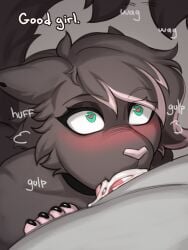 3:4 anthro ass balls biped blush bodily_fluids bondage border breasts canid canine clothed clothed_anthro clothed_female clothing cum cum_in_mouth cum_inside digital_drawing_(artwork) digital_media_(artwork) duo english_text erection faceless_anthro faceless_character faceless_male fellatio female fur genital_fluids genitals glans good_girl heart_eyes heart_pupils heart_symbol hi_res hyattlen male male/female mammal nipples nude nude_anthro nude_male oral penile penis penis_in_mouth pet_praise petplay praise roleplay sex smile tail text vein veiny_penis white_border