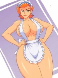 1girls ai_generated alternate_breast_size ben_10 big_ass big_breasts cartoon_network curvy curvy_body curvy_female female female_only green_eyes gwen_tennyson hourglass_figure large_ass large_breasts looking_at_viewer maid maid_apron orange_hair red_hair solo thick_thighs wide_hips
