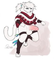 2026 absurd_res anthro balls bedroom_eyes big_balls big_penis biped chin_piercing clothing cougar digital_media_(artwork) digitigrade ear_piercing ear_ring erection eyelashes eyeshadow felid feline femboy footwear full-length_portrait fur furgonomic_footwear furgonomics fuzzikayu genitals grey_eyeshadow hair hand_on_hip hand_on_own_hip hi_res huge_cock humanoid_genitalia humanoid_penis makeup male male_anthro mammal monotone_body monotone_fur narrowed_eyes on_one_leg paws penis piercing pink_penis poncho portrait red_poncho ring_piercing seductive solo standing white_balls white_body white_fur white_hair wide_hips