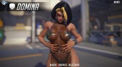 10_seconds 1girls 3d 3d_animation ai_generated animated black_hair blonde_hair blurry_background breasts covered_navel dark-skinned_female dark_skin domina female grok large_breasts metal_bikini milf oiled oiled_breasts overwatch pelvic_curtain see-through see-through_clothing solo sound strapless_bikini video