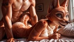 ai_generated animated anthro bed bedroom diane_foxington female looking_at_viewer looking_pleasured lying lying_on_bed nude on_front pillow prone_bone sex tagme video