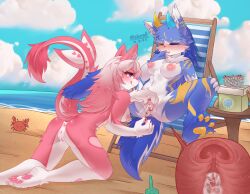 absurd_res anthro anus ass ass_up beach blue_body blue_eyes blue_hair blue_horn bodily_fluids breasts candy candy_in_pussy dessert dragon duo female female/female fish food genital_fluids genitals hair hi_res horn internal internal_vaginal lalamedli marine mythological_creature mythological_scalie mythology nipples nude penetration pink_body pink_hair pink_nipples purple_eyes scalie sex_toy shy vaginal_fluids vaginal_penetration vulva x-ray_view yellow_eyes yellow_horn