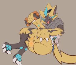 ass ass_grab balls blue_eyes furry furry_only male_only pokemon pokemon_(species) pokemon_unite solo training_style_zeraora weights yellow_fur zeraora