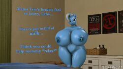 1girls 3d anthro anthrofied bed bedroom bedroom_eyes big_breasts blue_body blue_skin breasts completely_nude completely_nude_female cutie_mark dialogue female female_anthro female_focus female_only friendship_is_magic hand_on_breast hasbro hips horn huge_breasts hyper_breasts indoors lactating lactation large_breasts looking_at_viewer milk mommy mommy_kink my_little_pony naked naked_female nipples nude nude_female nudity plantigrade_anthro room screwcat solo solo_female solo_focus standing talking_to_viewer text thick_thighs thighs trixie_(mlp) unicorn unicorn_horn wide_hips