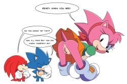 amy_rose anus ass bottomless bottomless_skirt classic_amy_rose classic_sonic colorized colorized_edit female footwear handwear humanoid knuckles_the_echidna leatherruffian line_art mooning no_panties presenting pussy sega sonic_(series) sonic_cd sonic_the_hedgehog sonic_the_hedgehog_(series) third-party_edit upskirt