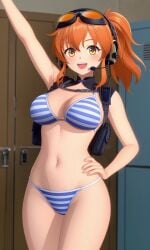 3d ai_generated bikini excited maria_(war_thunder) medium_breasts orange_hair ponytail senrai_maidens standing swimsuit war_thunder