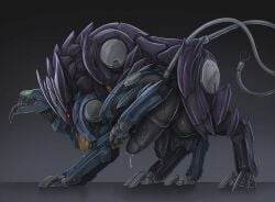 all_fours balls bite blade_wolf bodily_fluids canid canine creepy_gun duo feral from_behind_position genital_fluids genitals hi_res imminent_sex konami machine male male/male mammal metal_gear mounting open_mouth penis precum quadruped robot saliva sex tongue tongue_out