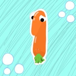 2_eyes bugsnax carrot clitoris feral green_grass minimalism monkeysa4444 orange_body pussy rootle_(bugsnax) solo