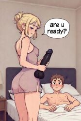 ai_generated big_dildo couple cuckold dark-skinned_male dildo light-skinned_female nationplaylove pale_skinned_female