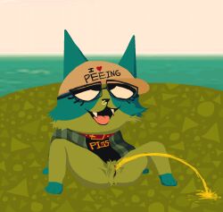 alexis_wasilla anthro anus big_ears black_clothing black_shirt black_topwear bodily_fluids cheek_tuft clothing collar cute_fangs domestic_cat eyelashes eyewear facial_markings facial_piercing facial_tuft fangs felid feline felis female flannel flannel_jacket genital_fluids genitals glasses grass green_body green_pubes hat head_markings headgear headwear humor innie_vulva leg_markings mammal markings nose_piercing nose_ring on_ground open_mouth peeing peeing_on_ground piercing plant pubes red_collar relaxing ring_piercing sea shirt sitting sitting_back socks_(marking) solo spread_legs spreading t-shirt teeth text tongue topwear tuft urine urine_on_ground vulva water watersports webfishing yellow_urine