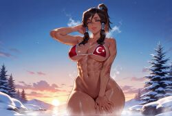 1girls :p abs ai_edit ai_generated areola_slip avatar_the_last_airbender balecxi black_hair blue_eyes blue_sky blush bottomless bottomless_female breasts brown_hair cloud collarbone curvaceous curvaceous_female curvaceous_figure curvy curvy_figure dark-skinned_female dark_skin edit edited exhibitionism female female_focus female_only female_pubic_hair gradient_sky hair_tubes hand_on_own_thigh high_ponytail inviting inviting_to_sex korra large_breasts linea_alba long_hair looking_at_viewer muscle muscular muscular_female nature naughty_face navel nude obliques onsen outdoor_nudity outdoors outside partially_submerged pine_tree ponytail presenting presenting_ass presenting_breasts presenting_hindquarters presenting_self pubic_hair seductive seductive_look seductive_smile shiny_skin sky smile snow solo steam stomach sun sunrise sunset the_legend_of_korra thick_thighs thighs toned tongue tongue_out tree turkish_bikini turkish_flag voluptuous voluptuous_female wading water wet wide_hips winter