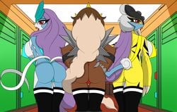 3girls anthro ass ass_focus ass_up big_ass big_breasts breasts clothing entei female fur furry game_freak humanoid legendary_pokemon looking_at_viewer looking_back nintendo pokémon_(species) pokemon pokemon_(species) presenting raikou samrunner small_waist suicune thick_thighs thighhighs thighs video_games waist