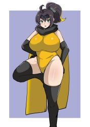 1girls angry black_hair blonde_hair blush cape curvy duel_monster female fringe gloves green_eyes hand_on_hip hi_res hips huge_breasts human konami legwear leotard light-skinned_female light_skin looking_at_viewer multicolored_hair ninja one_leg_raised one_leg_up open_mouth palaeblue ponytail pose raised_leg s:p_little_knight serious solo standing teenager teeth thick_thighs thighhighs thighs voluptuous younger_female yu-gi-oh! yu-gi-oh!_master_duel