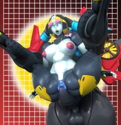 2026 3d 3d_(artwork) 3d_render big_breasts black_body blue_eyes eyewear_on_head female full_nelson futa_on_female futanari penetration red_body soundpunk501 sunglasses thick_thighs transformers trickdiamond windblade yellow_highlights