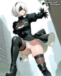 1girls 2b_(nier:automata) ai_generated big_ass black_boots black_dress black_headband blush breasts cleavage cleavage_cutout curvy dress dynamic_angle dynamic_pose eyewear female fit gloves headband hentai high_resolution highres leather_boots medium_breasts nier nier:_automata nier_(series) nier_replicant outdoors panties presenting seductive seductive_look short_hair silvergilver skirt solo solo_female solo_focus spread_legs spreading thick_thighs thigh_boots thigh_highs thighhighs white_hair