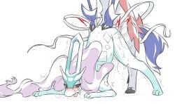 blush bodily_fluids cum doggy_style duo female feral from_behind_position generation_2_pokemon generation_8_pokemon genital_fluids hair legendary_pokemon long_hair looking_pleasured male male/female moocow nintendo pokemon pokemon_(species) sex simple_background suicune white_background zamazenta