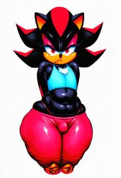 1boy ai_generated arms_behind_back cellulite collarbone crop_top curvy groin highleg_thong huge_ass knees knottagooner looking_at_viewer love_handles lowleg_pants narrow_waist navel pear-shaped_figure sega shadow_the_hedgehog shortstack skindentation sonic_(series) sonic_the_hedgehog_(series) thick_thighs trap wide_hips