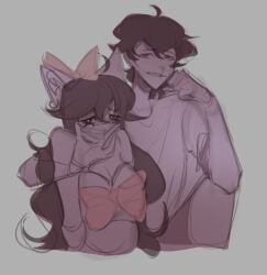 bondage cat_ears cat_tail catgirl clarice_(sona) cole_(blush_blush) dubious_consent heterosexual human_boy imminent_rape male_yandere millicash rape_face rough_sketch self_ship selfship selfshipping sketch straight yandere yandere_eyes yumeship yumeshipping