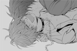 2boys blush chains collar death_note kissing_neck l_lawliet leash light_yagami overstimulation tape_gag tears