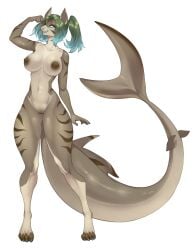 anthro areola areolae big_breasts elan_(shark) female female_focus female_only fish hi_res marine nipples shark shark_girl shark_tail sharp_teeth smile vagina