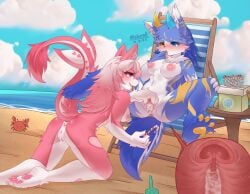 absurd_res anthro anus ass ass_up beach blue_body blue_eyes blue_hair blue_horn bodily_fluids breasts candy candy_in_pussy dessert dragon duo female female/female fish food genital_fluids genitals hair hi_res horn internal lalamedli marine mythological_creature mythological_scalie mythology nipples nude penetration pink_body pink_hair pink_nipples purple_eyes scalie sex_toy shy vaginal_fluids vaginal_penetration vulva x-ray_view yellow_eyes yellow_horn