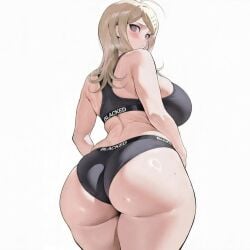 ai_generated akamatsu_kaede ass ass_focus back_view big_ass big_breasts black_panties blacked blacked_clothing blonde_hair bra breasts curvy danganronpa danganronpa_v3 fat_ass huge_ass huge_breasts kyoko_chan3 long_hair panties pink_eyes snowbunny thick underwear underwear_only white_background wide_hips