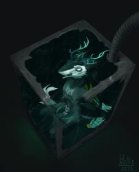 absurd_res anthro asphyxiation balls bdsm bodily_fluids bondage bound chastity_cage chastity_device clothing drowning genitals hi_res lil_beetle male schmitt snuff solo swimwear water water_tank wetsuit