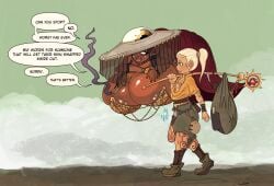 breasts_bigger_than_head dick_out fanart fellogon floating huge_breasts knapsack non-human non-human_only penis penis_out pointy_ears smoking tagme vice_&_violence walking white_hair