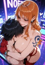 ai_generated ass ass_grab big big_ass big_breasts big_butt big_thighs breasts clothing cute face_in_breasts female focus hug hug_and_suck hug_breasts huge huge_ass huge_breasts huge_butt huge_thighs legs male miyuai nami_(one_piece) one_piece red_clothing sexy thick thick_ass thick_butt thick_hips thick_thighs thighs