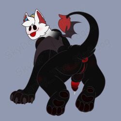 1:1 anthro anus armor ass balls bat_wings blush bodily_fluids butt_focus cum digital_media_(artwork) erection felid feline genital_fluids genitals hard_hat headgear helmet herm hi_res intersex leaking_precum looking_at_viewer looking_back mammal membrane_(anatomy) membranous_wings nude paws penis precum presenting presenting_hindquarters roblox roblox_avatar robloxian simple_background skyler_the_dragon smile solo source_request tail tongue tongue_out vulva watermark wings