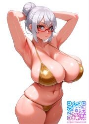 ai_generated ayase_seiko big_ass big_breasts dandadan female gold_bikini hentai pj_ege red_eyes white_hair