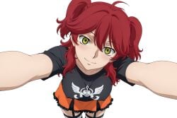 1girls ai_generated big_breasts black_panties breasts chocker collar female female_only freckles freckles_on_face ginger ginger_female ginger_hair gundam_00 nena_trinity nipples_bulge panties punk_girl red-haired_female red_hair red_hair_female redhead redhead_female redheaded_female short_skirt sole_female t-shirt tagme twintails twintails_(hairstyle) yellow-eyed_female yellow_eyes yellow_eyes_female