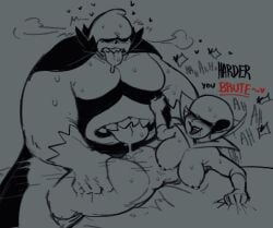 averrbaverr bed breasts darkner deltarune dialogue digital_media_(artwork) english_text female king_(deltarune) male moaning naked queen_(deltarune) saliva sex sketch thighs twitter_link vaginal_penetration