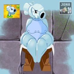 anthro big_breasts breasts digital_media_(artwork) electronic_arts elemental_creature elemental_humanoid female flora_fauna humanoid ice ice_elemental jonathefur20 mature_female peashooter_(pvz) plant plant_humanoid plants_vs._zombies plants_vs_zombies plants_vs_zombies_2:_reflourished popcap_games simple_background snow_pea_(pvz) solo sweet_pea_(pvz) thick_thighs thighs