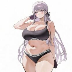 ai_generated big_breasts black_panties blacked blacked_clothing bra breasts curvy danganronpa danganronpa:_trigger_happy_havoc gloves huge_breasts kirigiri_kyouko kyoko_chan3 long_hair panties purple_eyes purple_hair snowbunny thick tummy underwear underwear_only white_background wide_hips