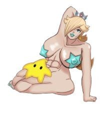 abs big_ass big_breasts blonde_female blonde_hair bluelipstick hand_on_head honeyblossom3469 long_hair mario_(series) muscular_female muscular_thighs nipple_pasties pasties pinup_pose rosalina six_pack star_pasties teasing teasing_viewer