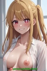 1girls ahq_hentai ai_female ai_generated blush breasts exposed_breasts female hoshino_ruby medium_breasts nipples no_bra open_shirt oshi_no_ko patreon perfect_body sexy shirt smile stable_diffusion unbuttoned