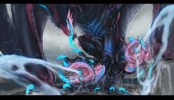 2_penises autofootjob bai_(laobai) black_bars bodily_fluids claws cum cumshot dragon ejaculation electricity feet feral foot_fetish foot_play genital_fluids genitals heart_symbol hi_res laobai letterbox looking_pleasured male masturbation motion_blur multi_genitalia multi_penis mythological_creature mythological_scalie mythology penis scalie solo tail tongue tongue_out unusual_anatomy unusual_genitalia unusual_penis wings