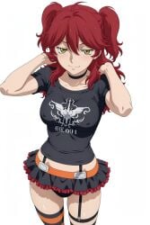1girl 1girls ai_generated big_breasts black_panties breasts chocker collar female female_only freckles freckles_on_face ginger ginger_female ginger_hair gundam gundam_00 mobile_suit_gundam nena_trinity nipples_bulge panties punk_girl red-haired_female red_hair red_hair_female redhead redhead_female redheaded_female short_skirt sole_female t-shirt tagme twintails twintails_(hairstyle) yellow-eyed_female yellow_eyes yellow_eyes_female