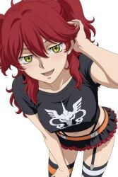 1girl 1girls ai_generated big_breasts black_panties breasts chocker collar female female_only freckles freckles_on_face ginger ginger_female ginger_hair gundam gundam_00 mobile_suit_gundam nena_trinity nipples_bulge panties punk_girl red-haired_female red_hair red_hair_female redhead redhead_female redheaded_female short_skirt sole_female t-shirt tagme twintails twintails_(hairstyle) yellow-eyed_female yellow_eyes yellow_eyes_female