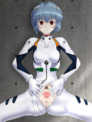 1girls blue_hair blush bodysuit breasts censored clothing dc_high_voltage female gainax hair human interface_headset light-skinned_female light_skin mismatched_pubic_hair mosaic_censoring neon_genesis_evangelion pale-skinned_female pale_skin pilot_suit plugsuit pubic_hair pussy rei_ayanami short_hair small_breasts spread_legs spread_pussy